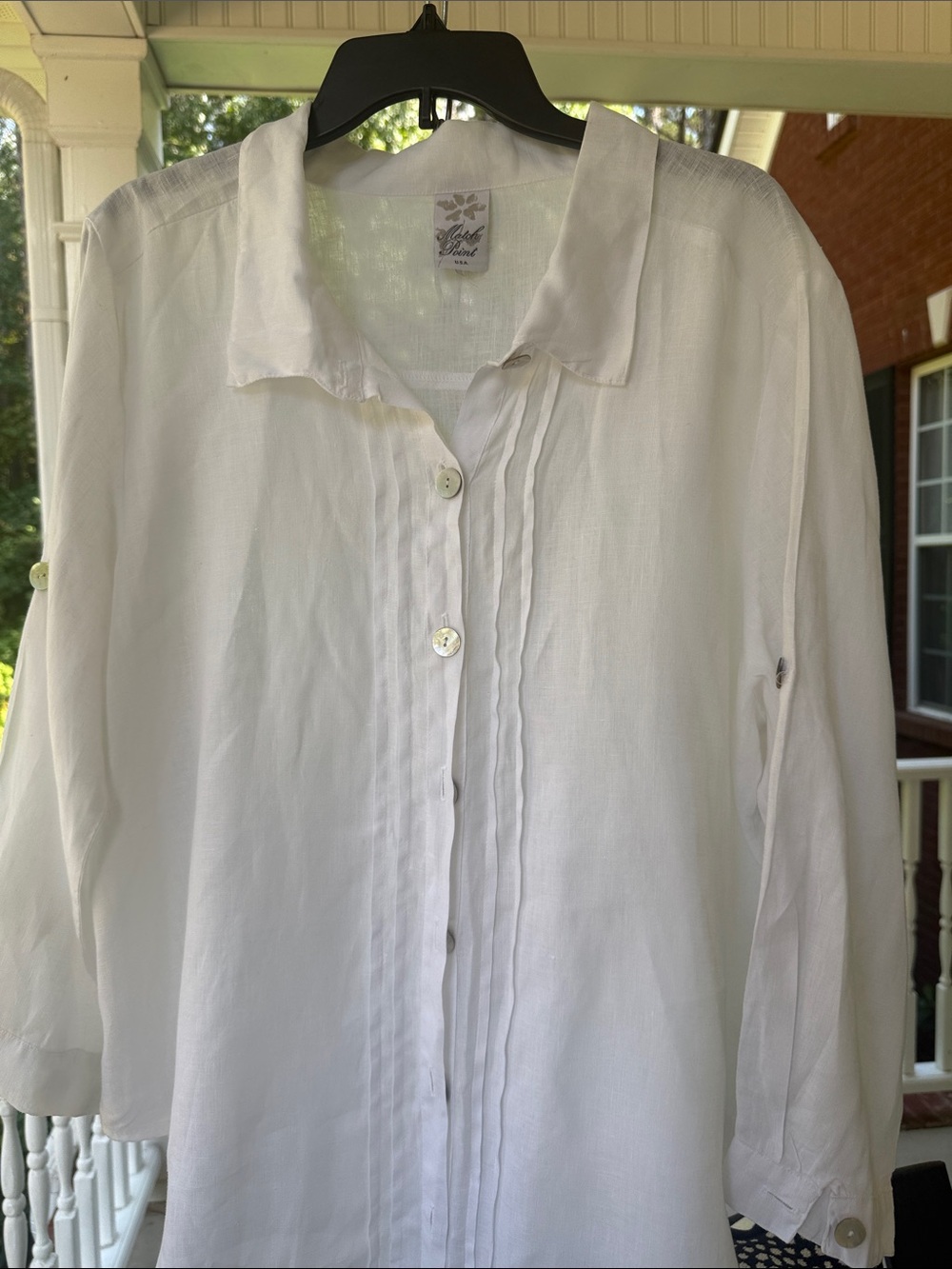 Women’s Match Point White Button-Front Linen Shirt - Relaxed Collared Top